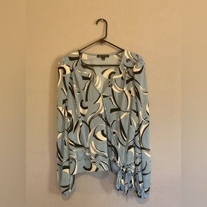 INC blue geometric blouse with tie. Gorgeous!